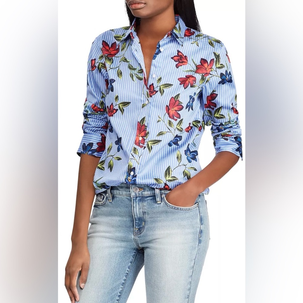 Women’s Lauren Ralph Lauren Pinstripe Floral Button-Down Top, size M